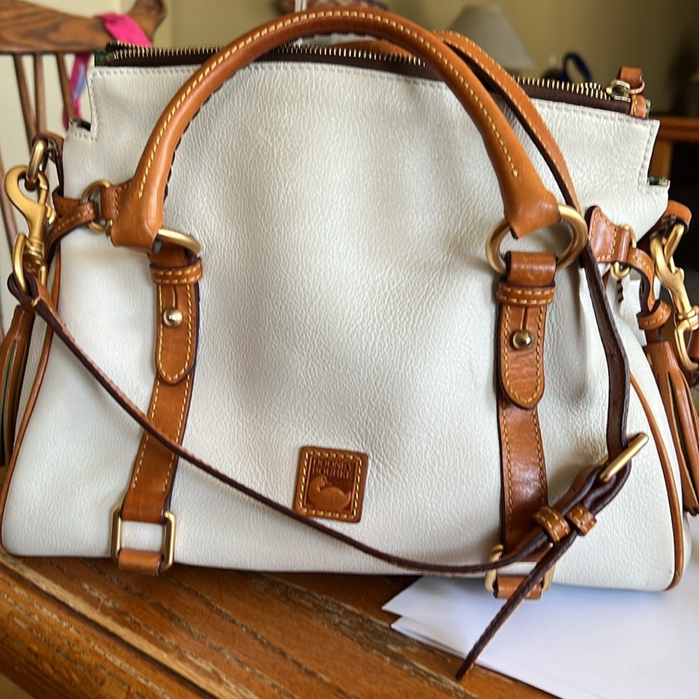 Dooney & Bourke Florentine Pebble Leather Satchel/Crossbody in Ecru/Bone color